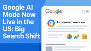 Google AI Mode interface showing new AI-generated search results in the USA, 2025